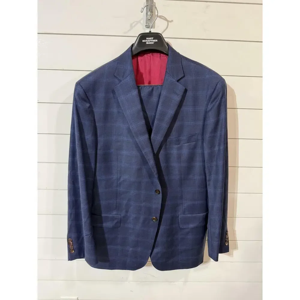 Hart Schaffner Marx Worsted Wool Spandex Blend Men's Blue Suit 42R